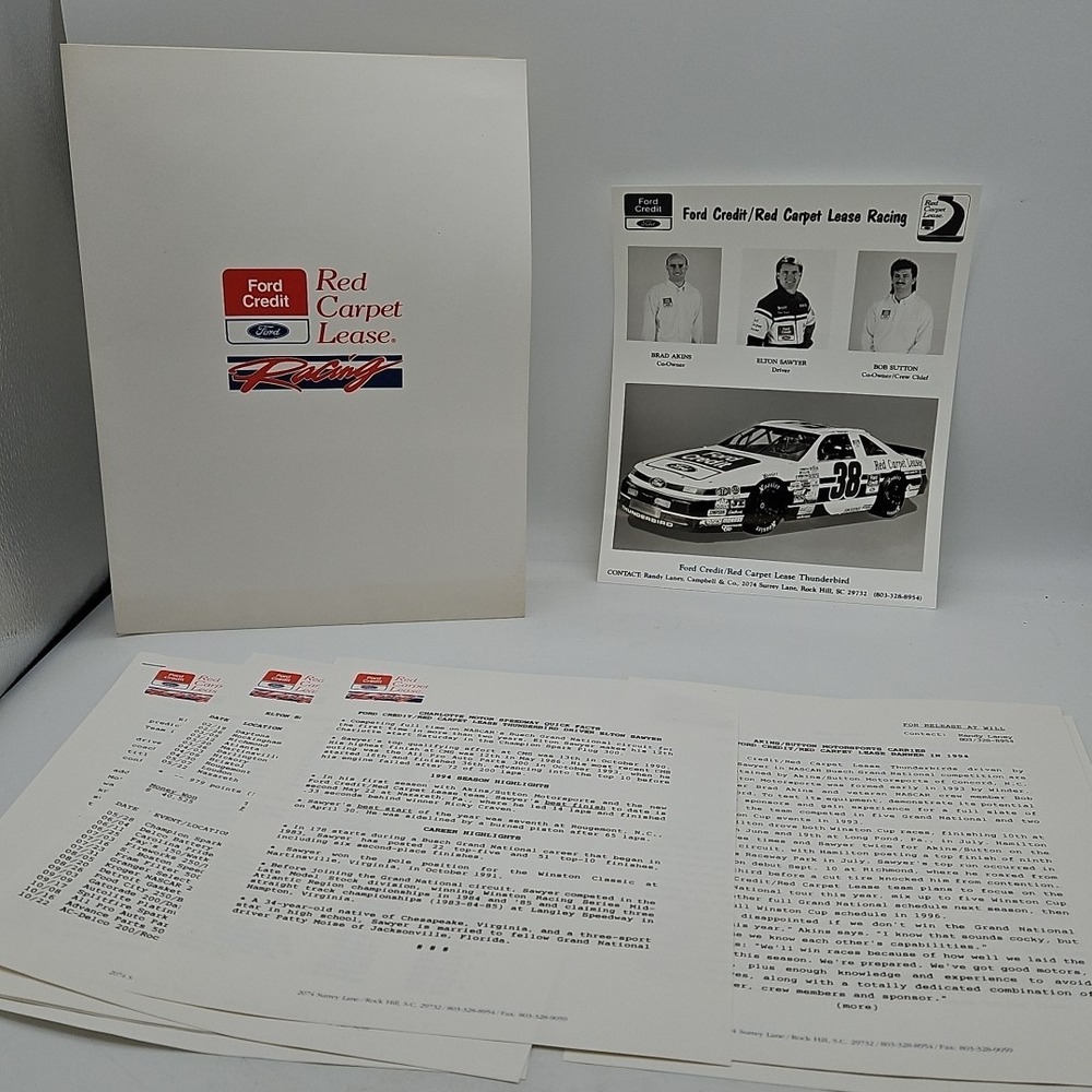 Vintage Nascar Press Kit Ford Credit Racing Elton Sawyer Media Guide #38 1994‎